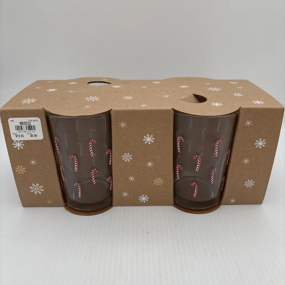 (4) Pottery Barn Candy Cane Juice Drinking Glasses Christmas Holidays Winter NIB